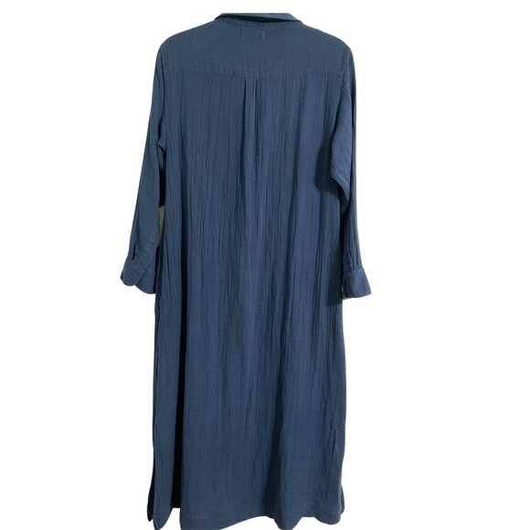 NATURAL LIFE Drew Shirt Dress Cotton Gauze Maxi Pockets in Blue size Small - Picture 3 of 14